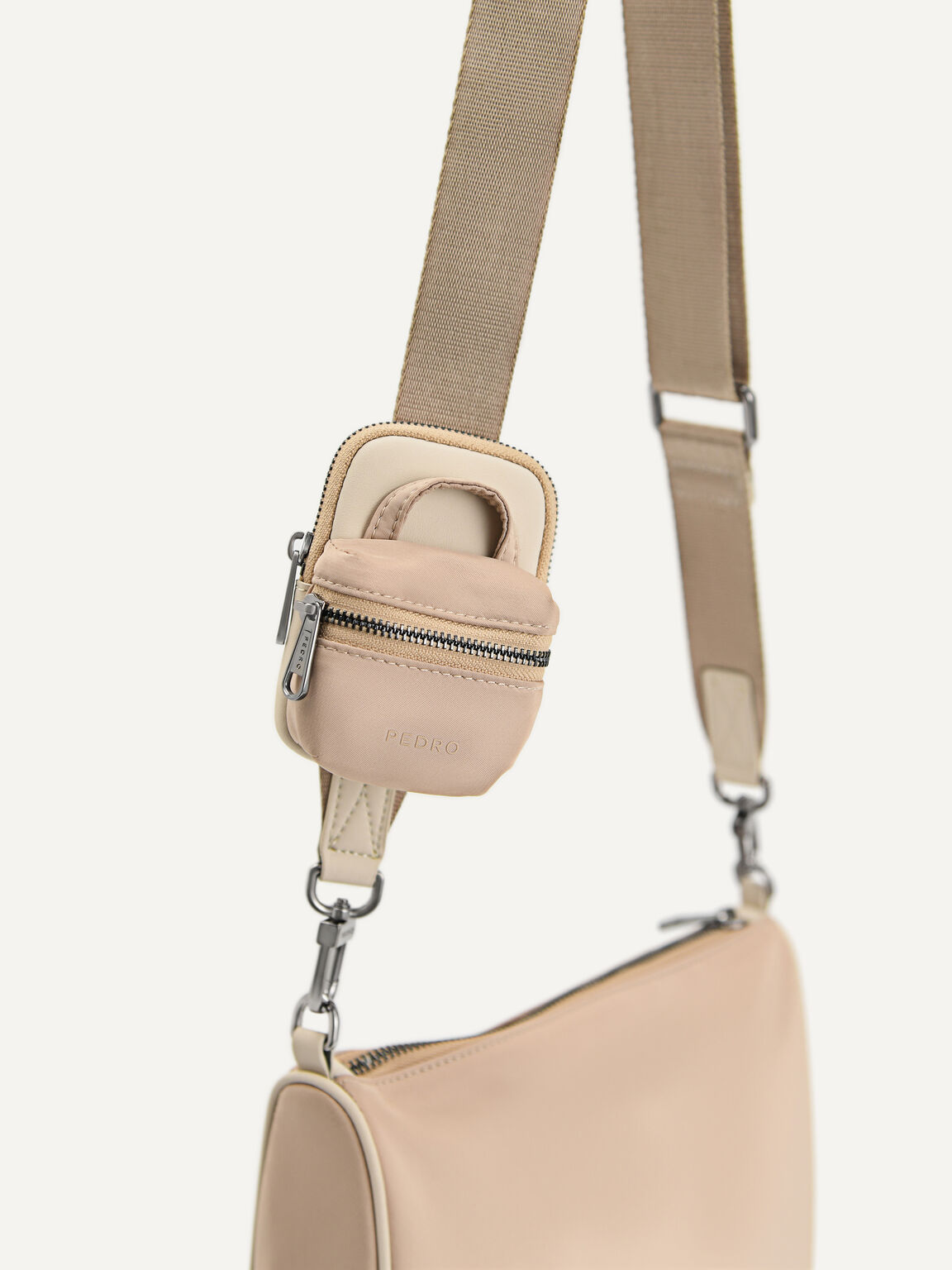 Nylon Sling Bag with Pouch, Beige, hi-res