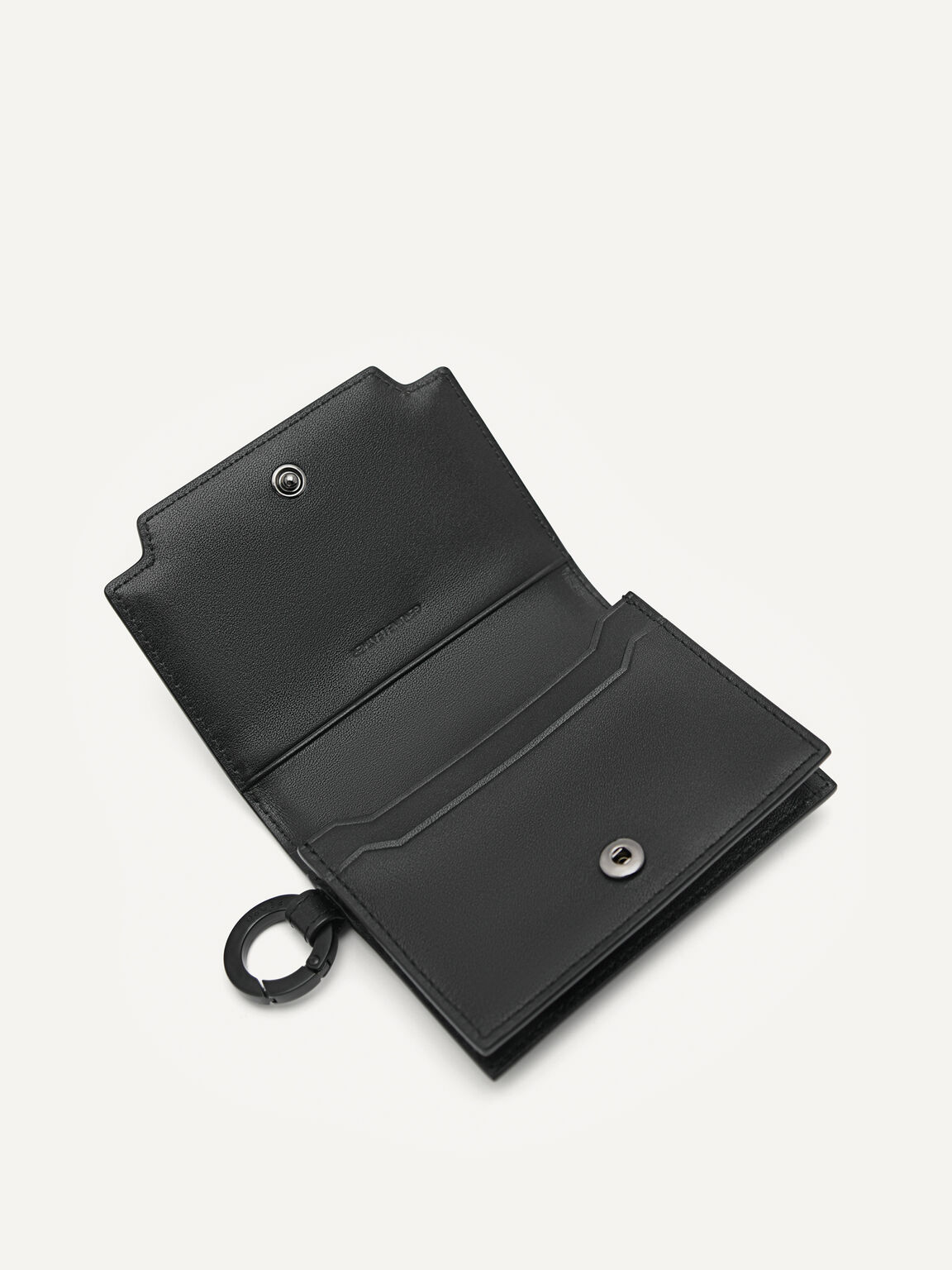 Leather Bi-Fold Card Holder with Key Ring, Black