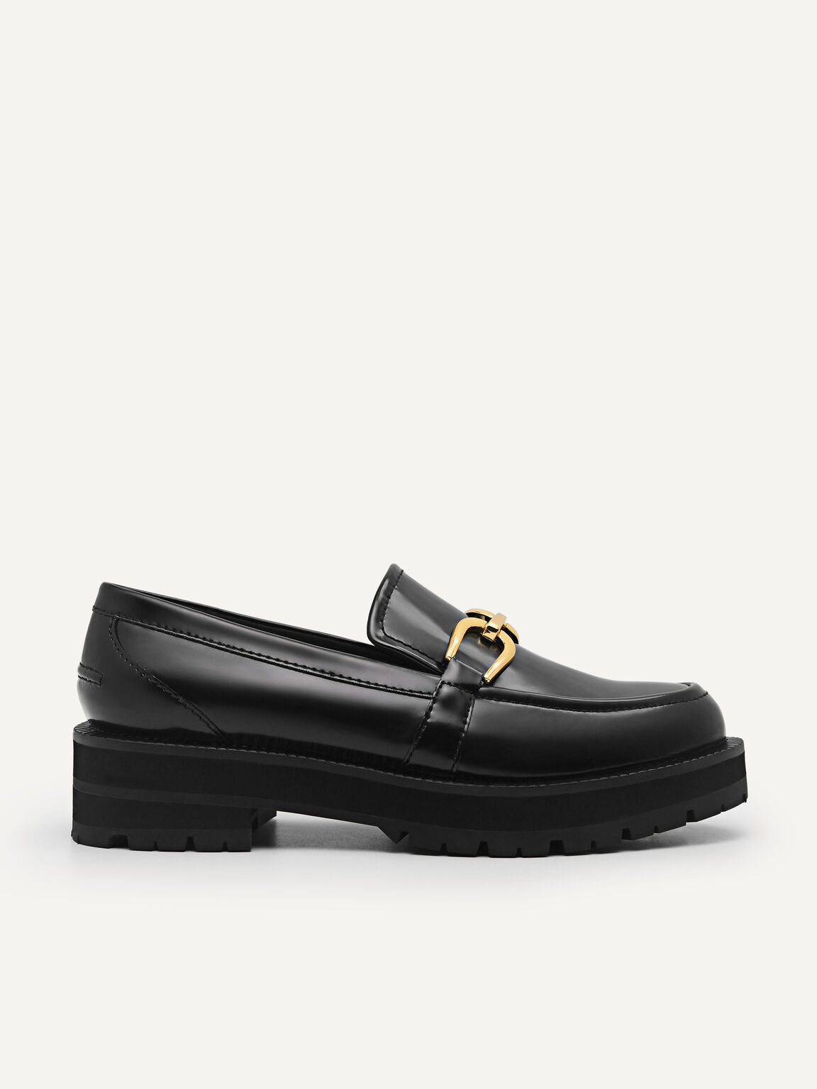 Chunky Loafers with Chain Detail, Black, hi-res