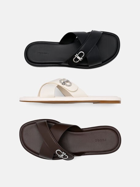 Sienna Leather Cross Sandals, Black