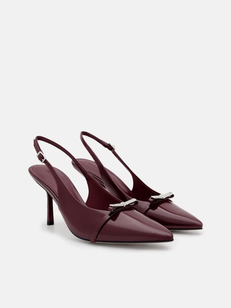 Jeanine Patent Leather Heel Slingback Pumps, Burgundy Patent