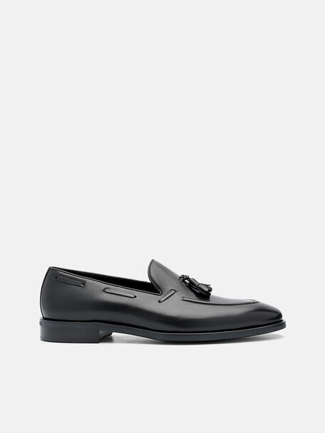 Leather Tassel Loafers, Black