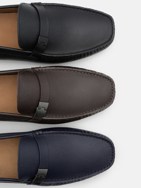 Jatte Leather Driving Shoes, Black Embossed