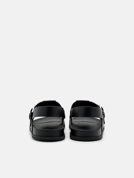 Leather Caged Backstrap Sandals, Black