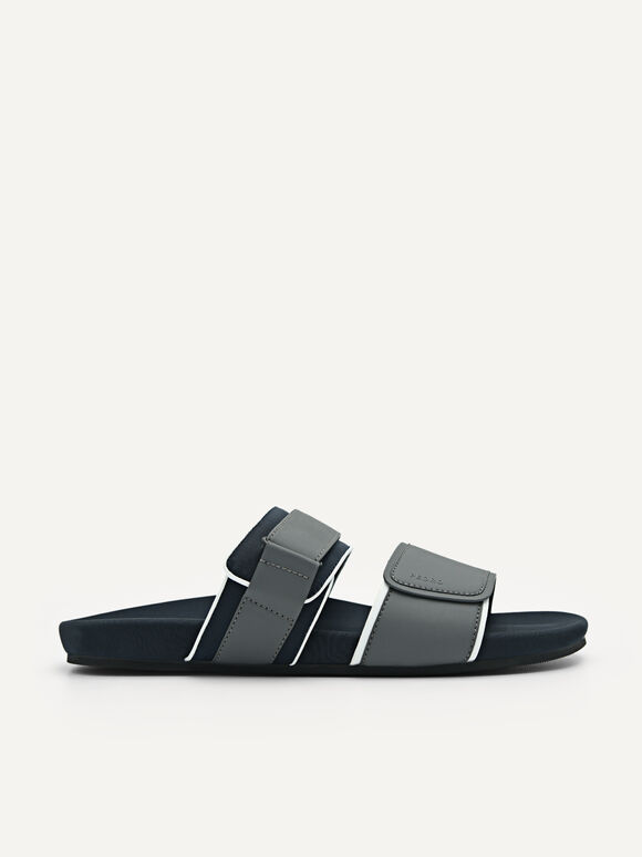 Double Strap Slide Sandals, Dark Grey