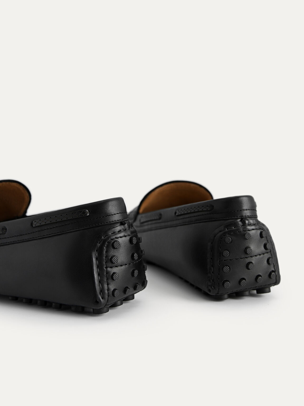 Leather Moccasins with Stitch Detailing, Black