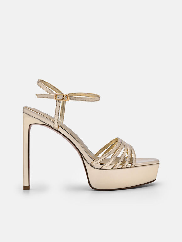 Iza Platform Heel Sandals, Gold
