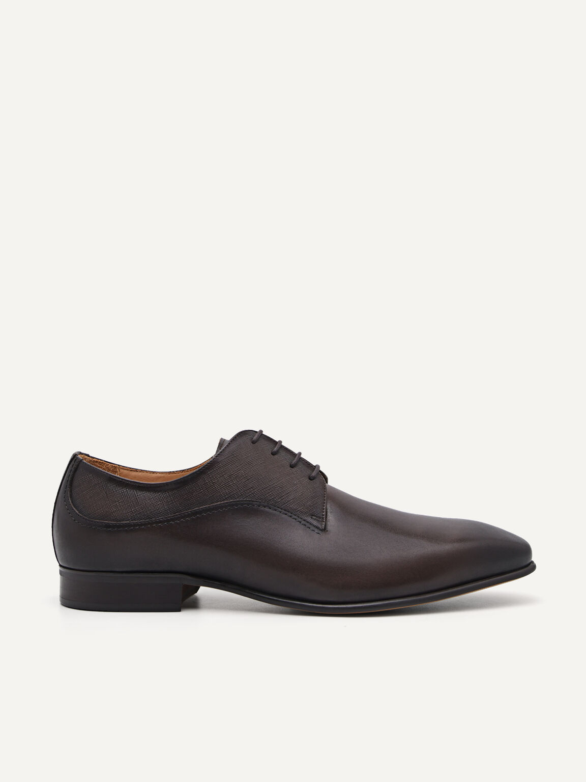 Burnished Leather Derby Shoes, Dark Brown
