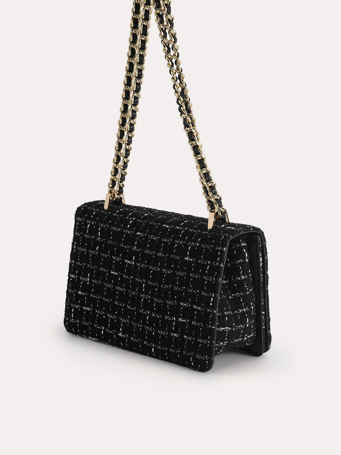 Lily Tweed Shoulder Bag, Black