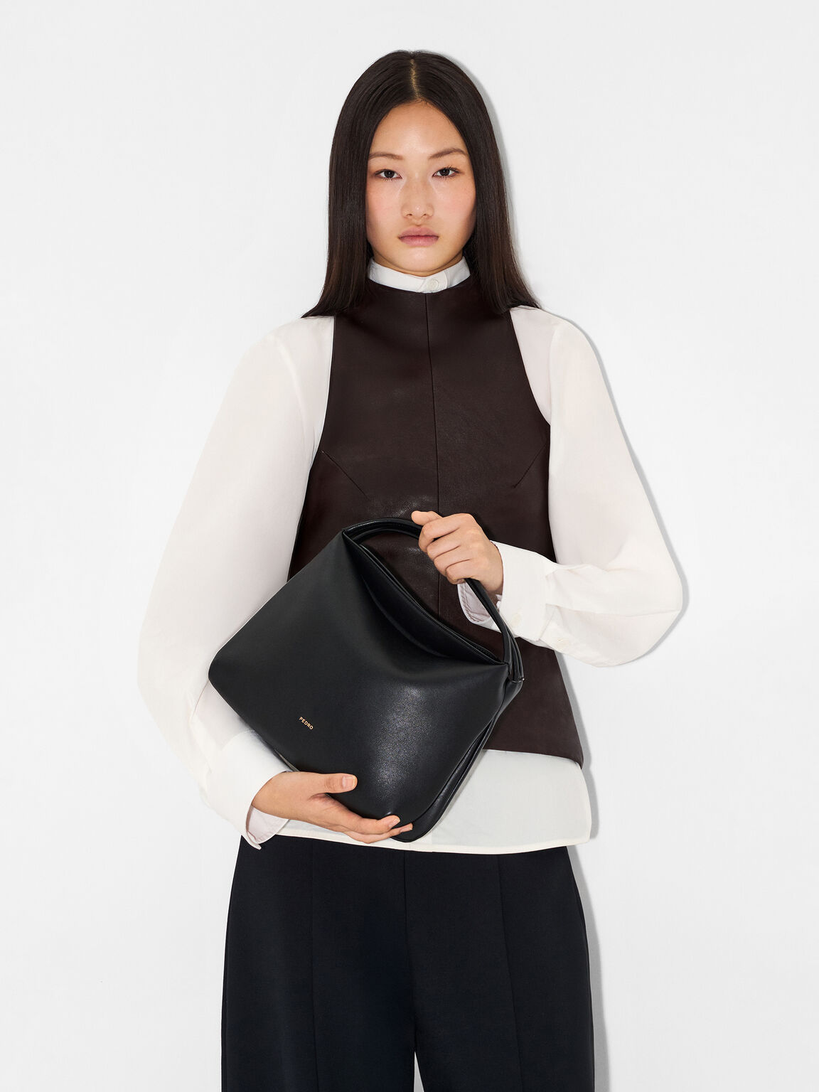 Leather Hobo Bag, Black