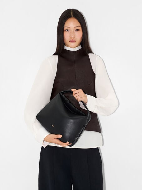 Leather Hobo Bag, Black