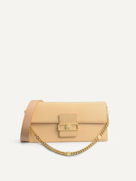 Shoulder Bag with Heart Clasp, Nude