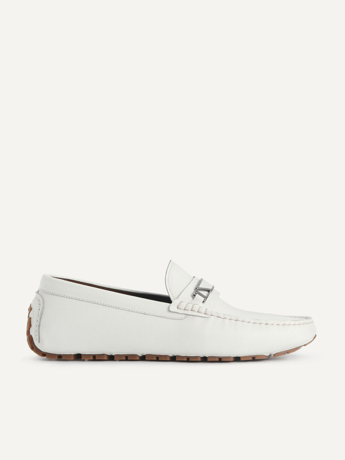 Leather Moccasins with Metal Bit, White