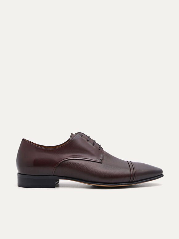Leather Cap Toe Derby Shoes, Dark Brown