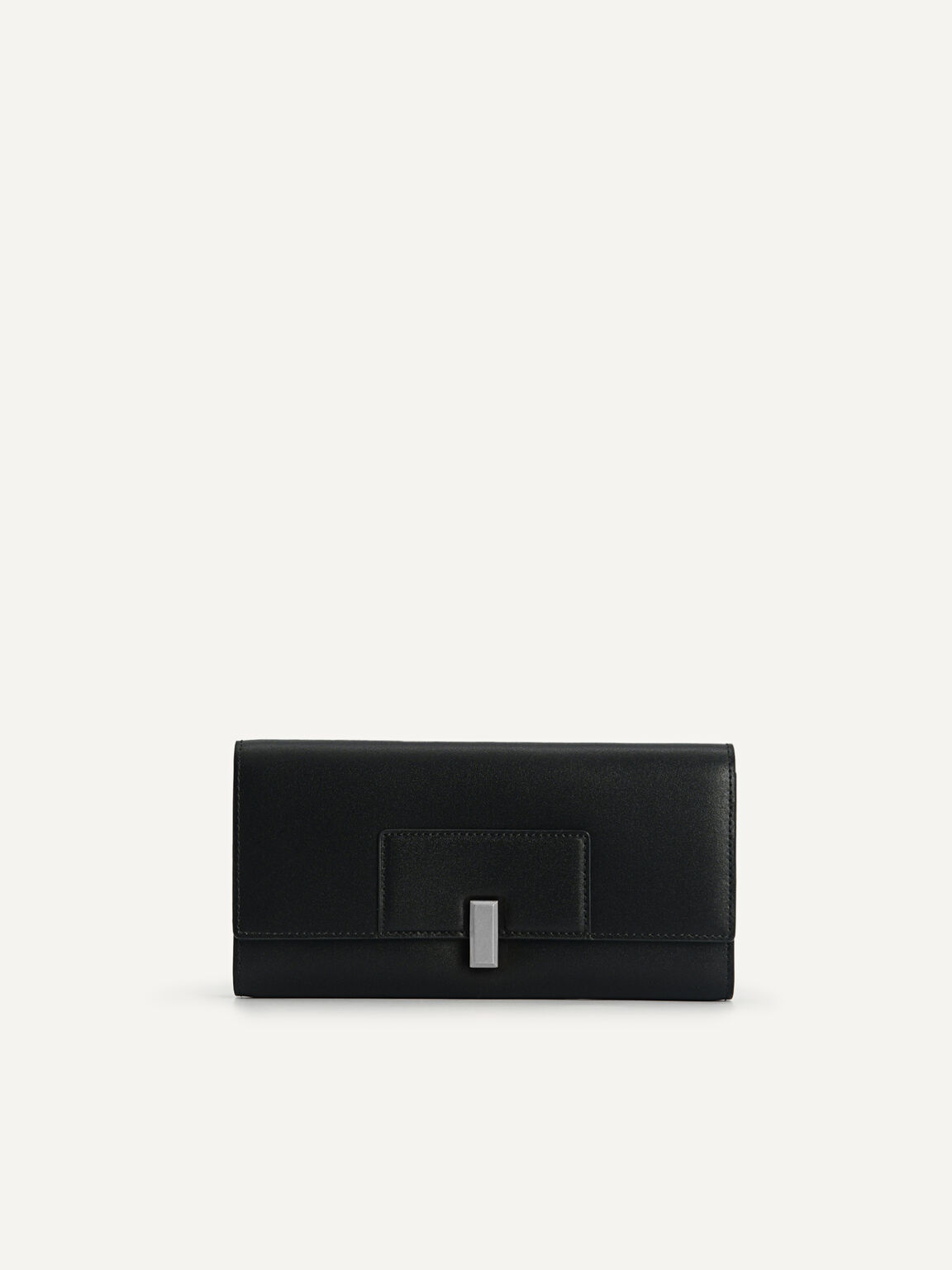 Monochrome Long Leather Wallet with Chain, Black, hi-res