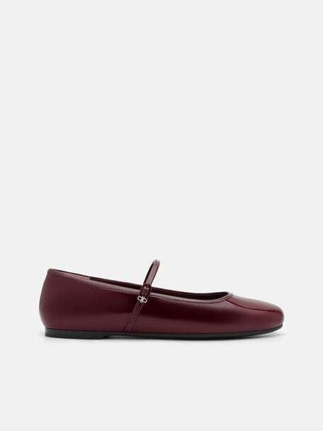 Claude Leather Mary Jane Flats, Burgundy
