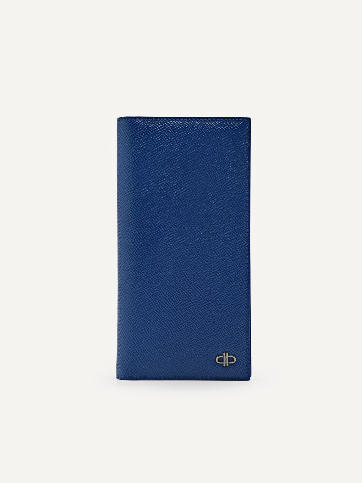 Embossed Leather Long Wallet, Navy