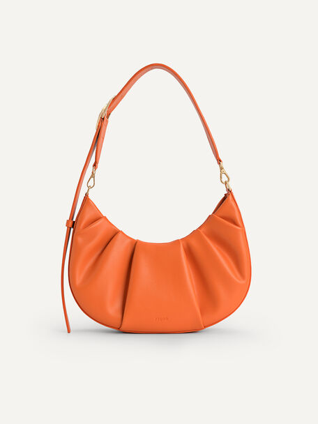 Ruched Hobo Bag, Orange