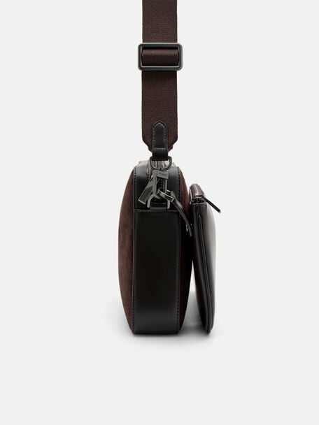 Travis Crossbody Bag, Espresso Brown Suede