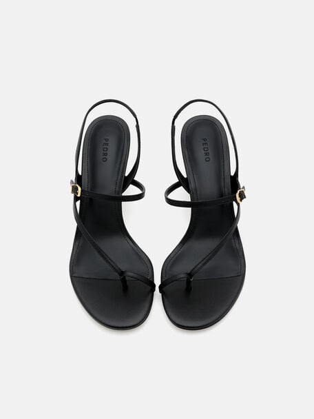 Oblique Leather Heel Sandals, Black