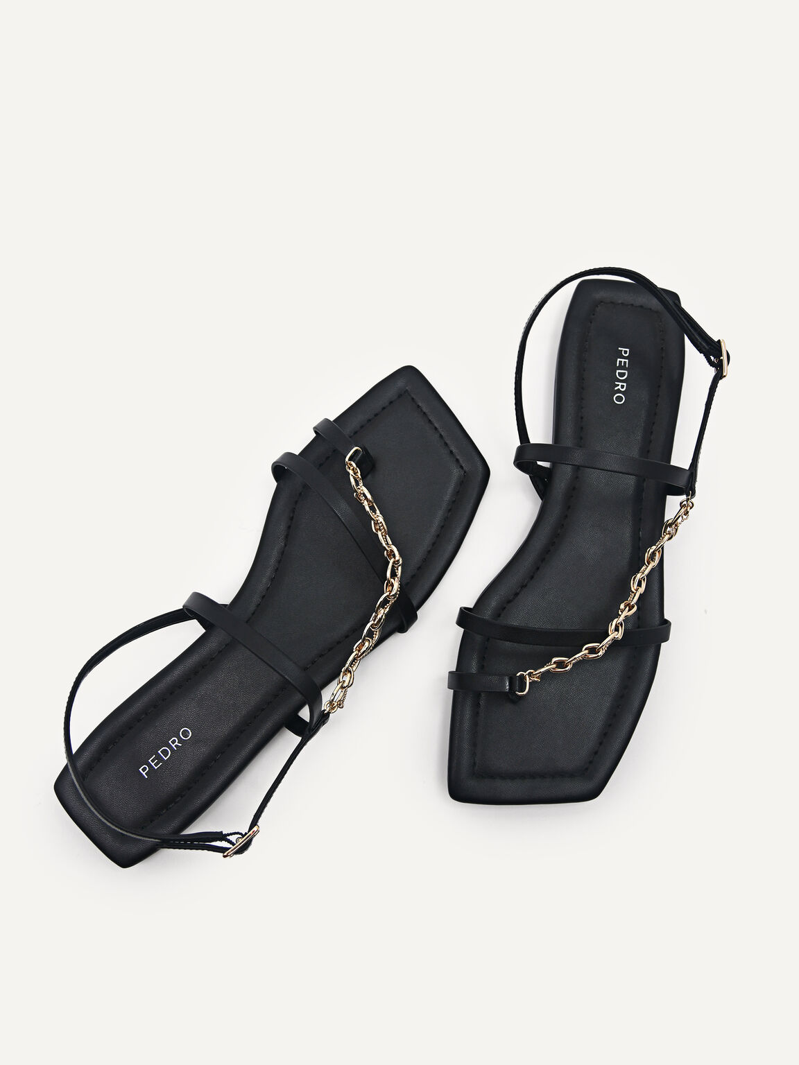 Strappy Sandals with Chain Strap, Black