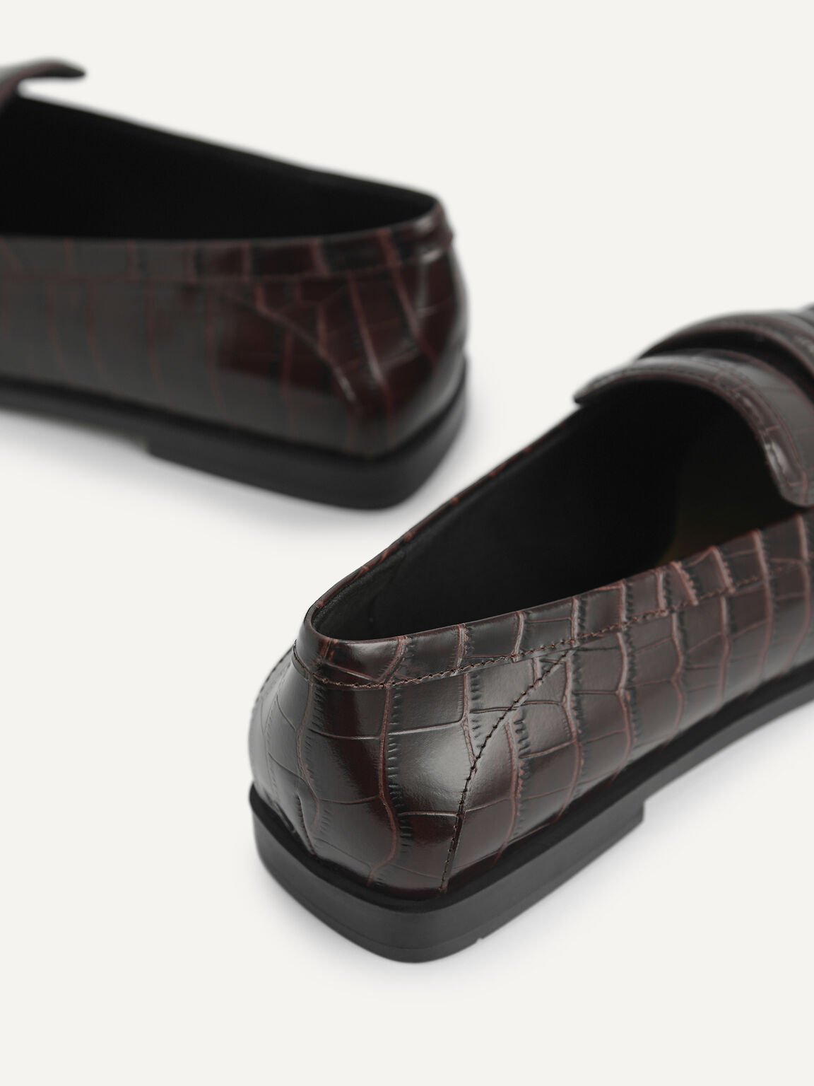 Croc-Effect Leather Loafers, Dark Brown, hi-res
