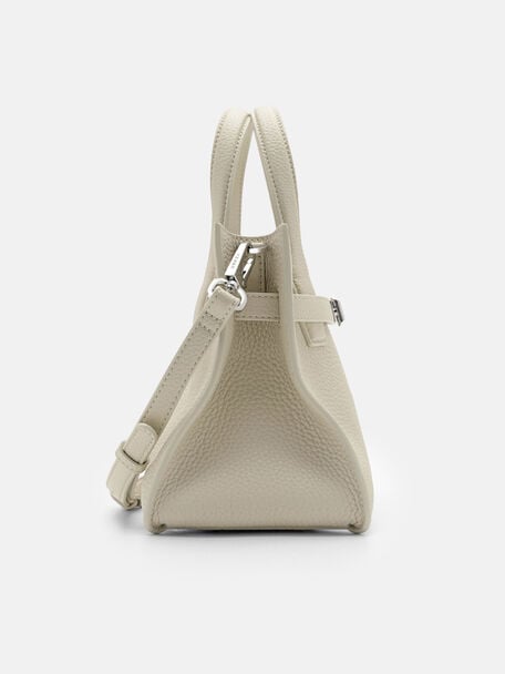 Danielle Small Leather Handbag, Beige Tumble