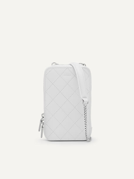 Quilted Pattern Leather Sling Pouch, White, hi-res