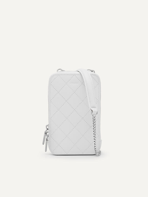 Quilted Pattern Leather Sling Pouch, White