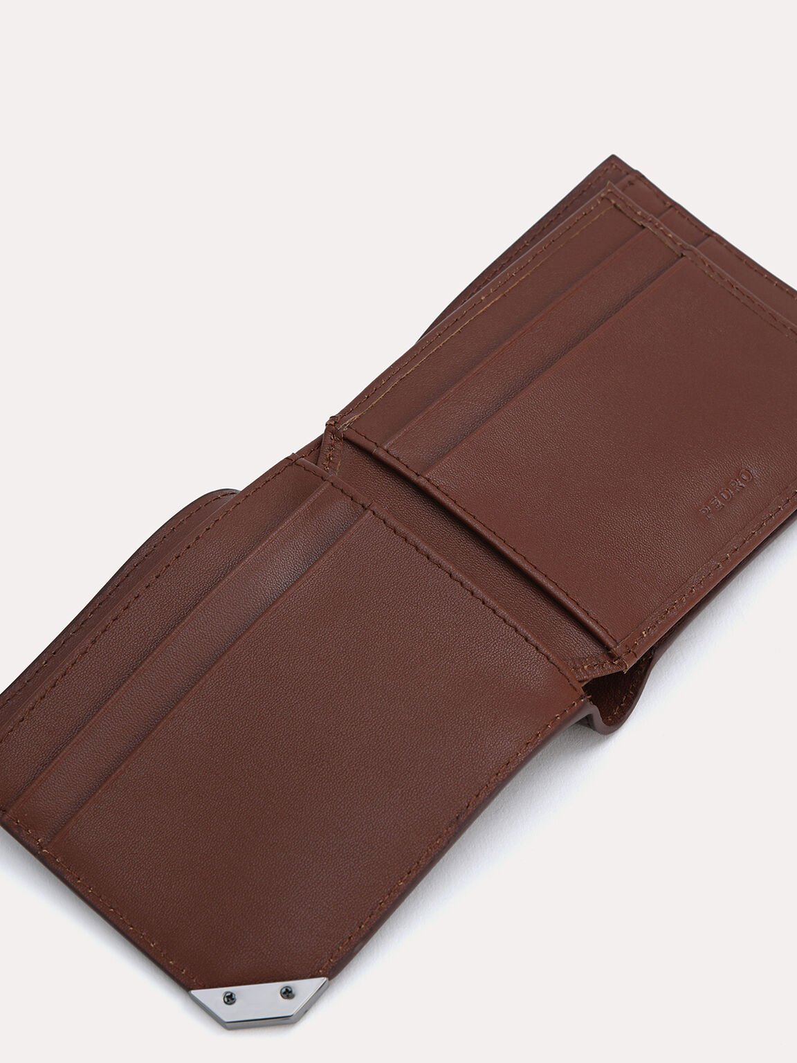 Textured Leather Bi-Fold Wallet with Flip, Brown, hi-res