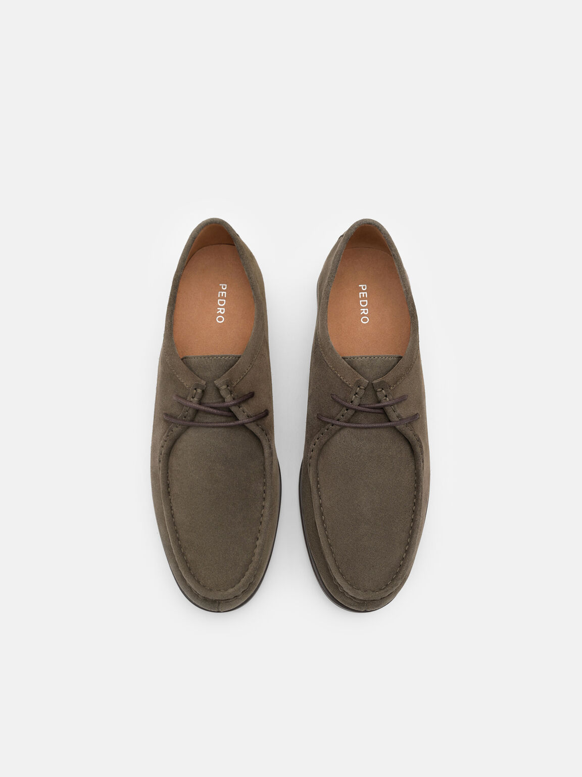 Suede Moc-Toe Derby Shoes, Olive