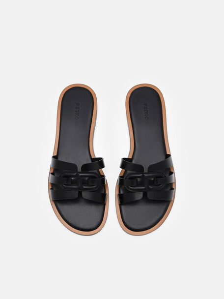 Carmel Leather Slide Sandals, Black