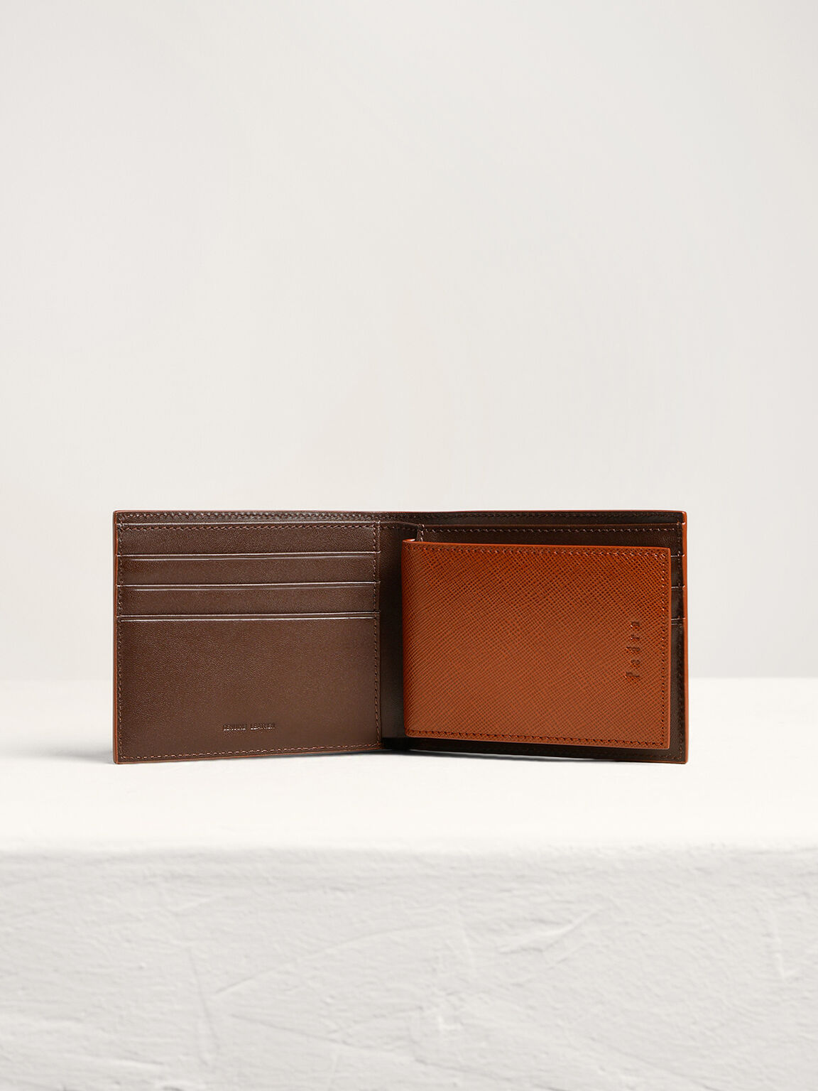 Textured Leather Bi-Fold Wallet with Insert, Cognac