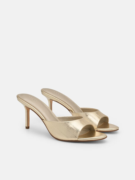 Eel Leather Heel Sandals, Gold