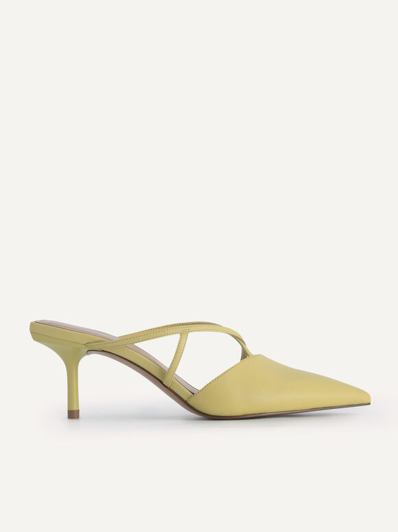 Pointed Toe Leather Heels, Light Green