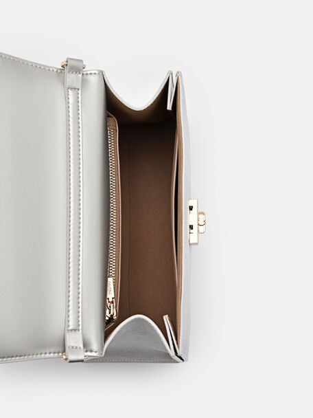 Cameo Leather Handbag, Silver