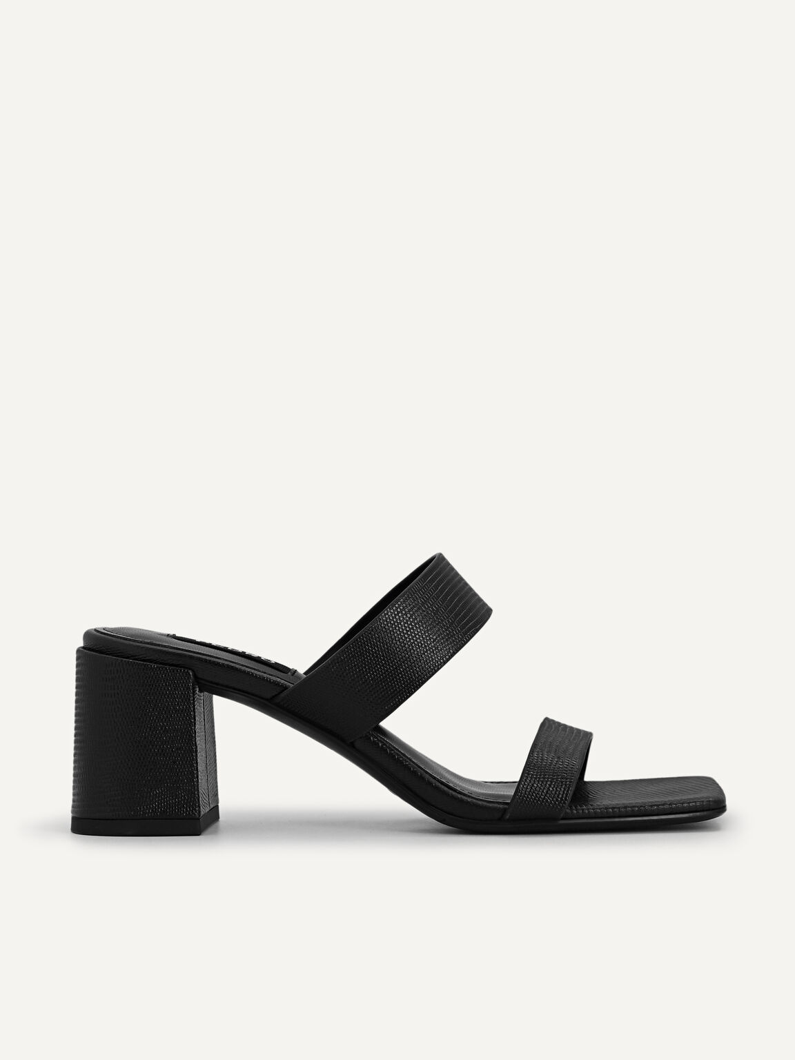 Lizard-effect Heeled Sandals, Black