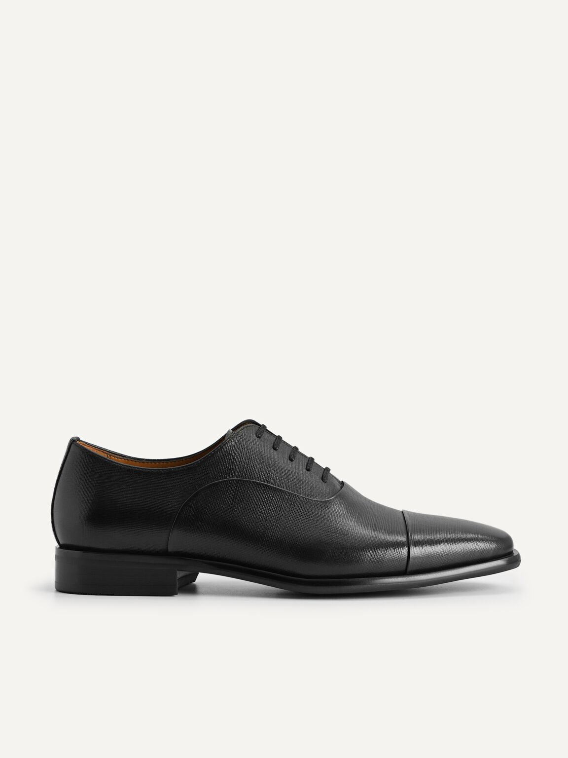 紋理皮革牛津鞋, 黑色, hi-res