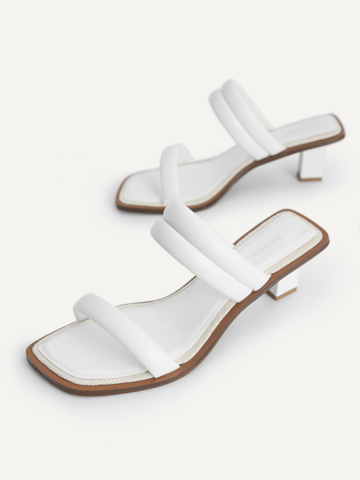 Double Strap Heeled Sandals, White, hi-res