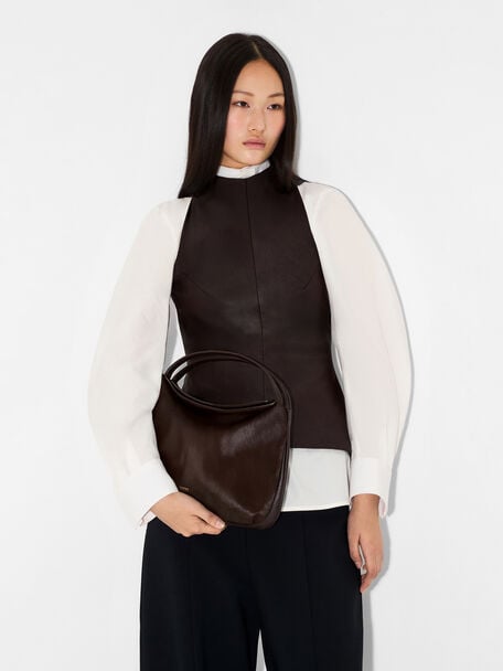 Calf Hair Hobo Bag, Dark Brown