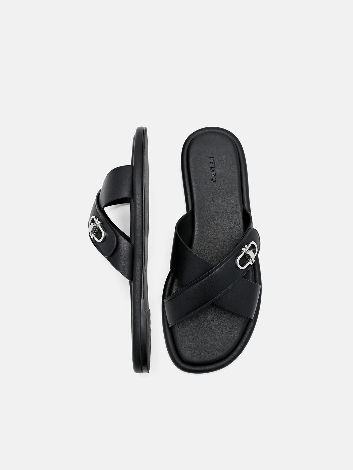 Sienna Leather Cross Sandals, Black