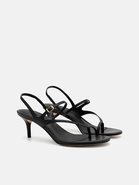 Oblique Leather Heel Sandals, Black