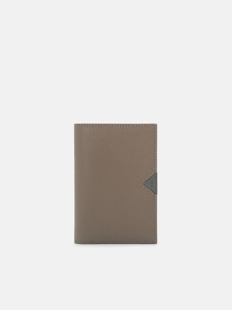 Saffiano Leather Long Card Holder, Dark Taupe
