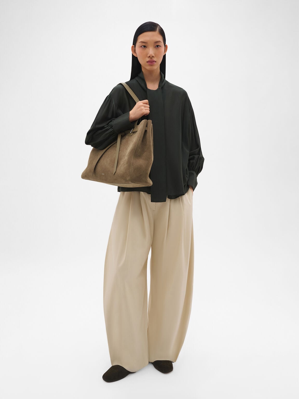Demi Oversized Suede Tote Bag, Olive