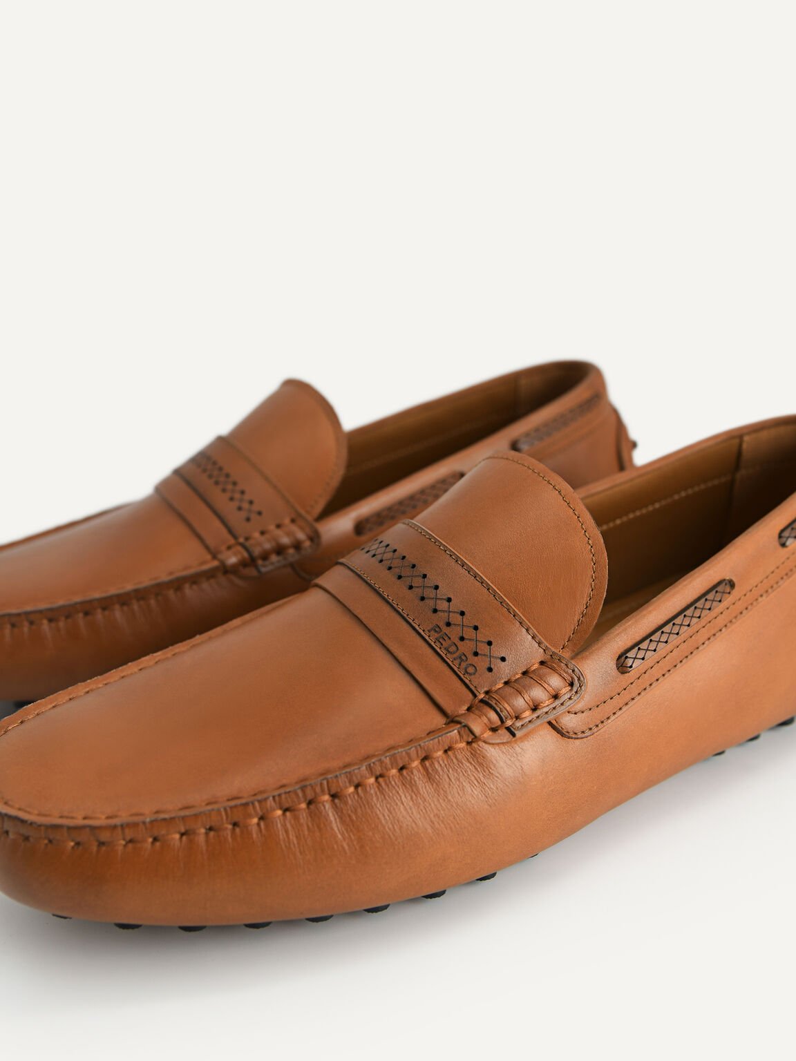 Leather Moccasins with Stitch Detailing, Camel