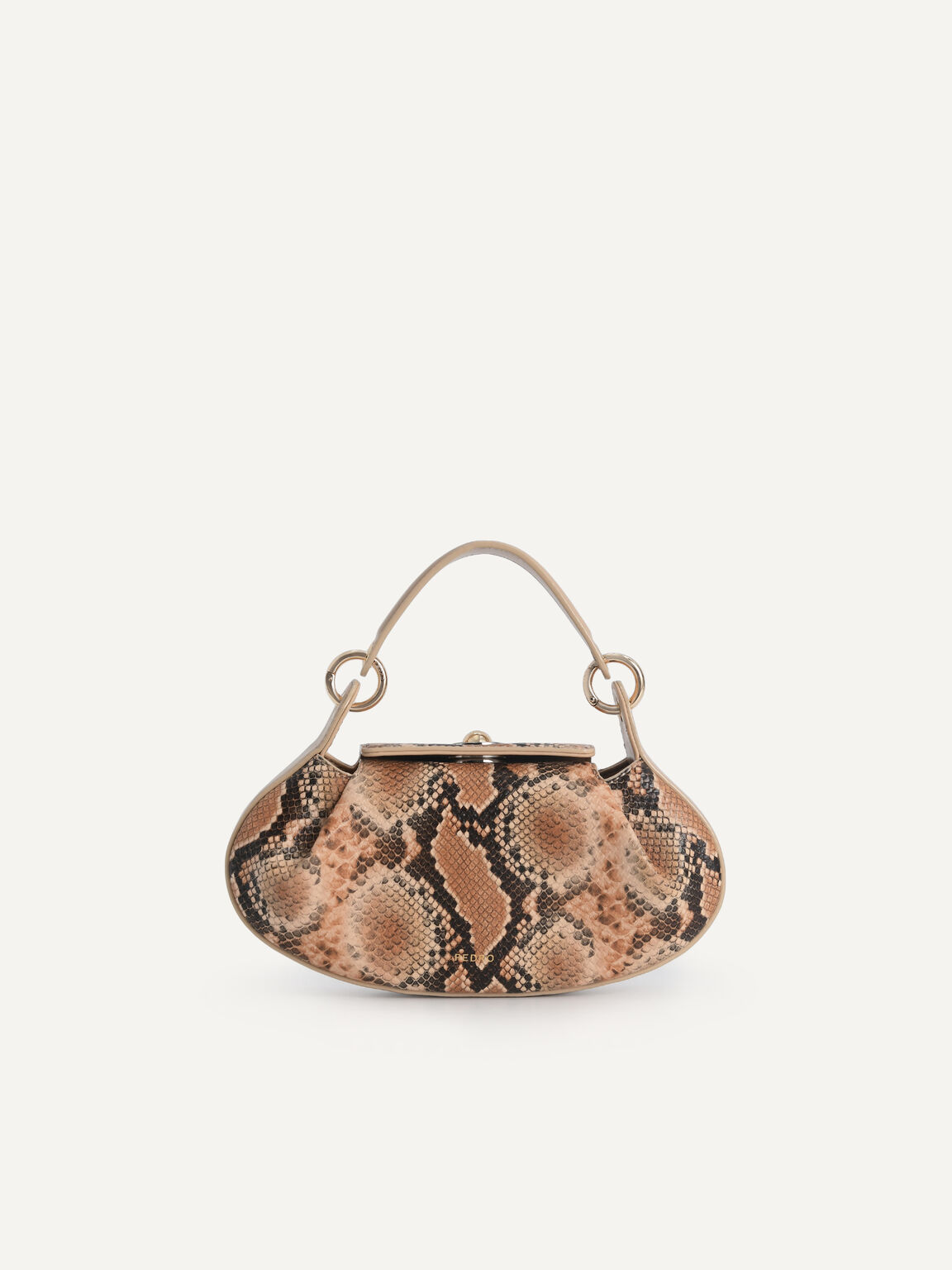 Snake-Effect Oval Top Handle Bag, Multi