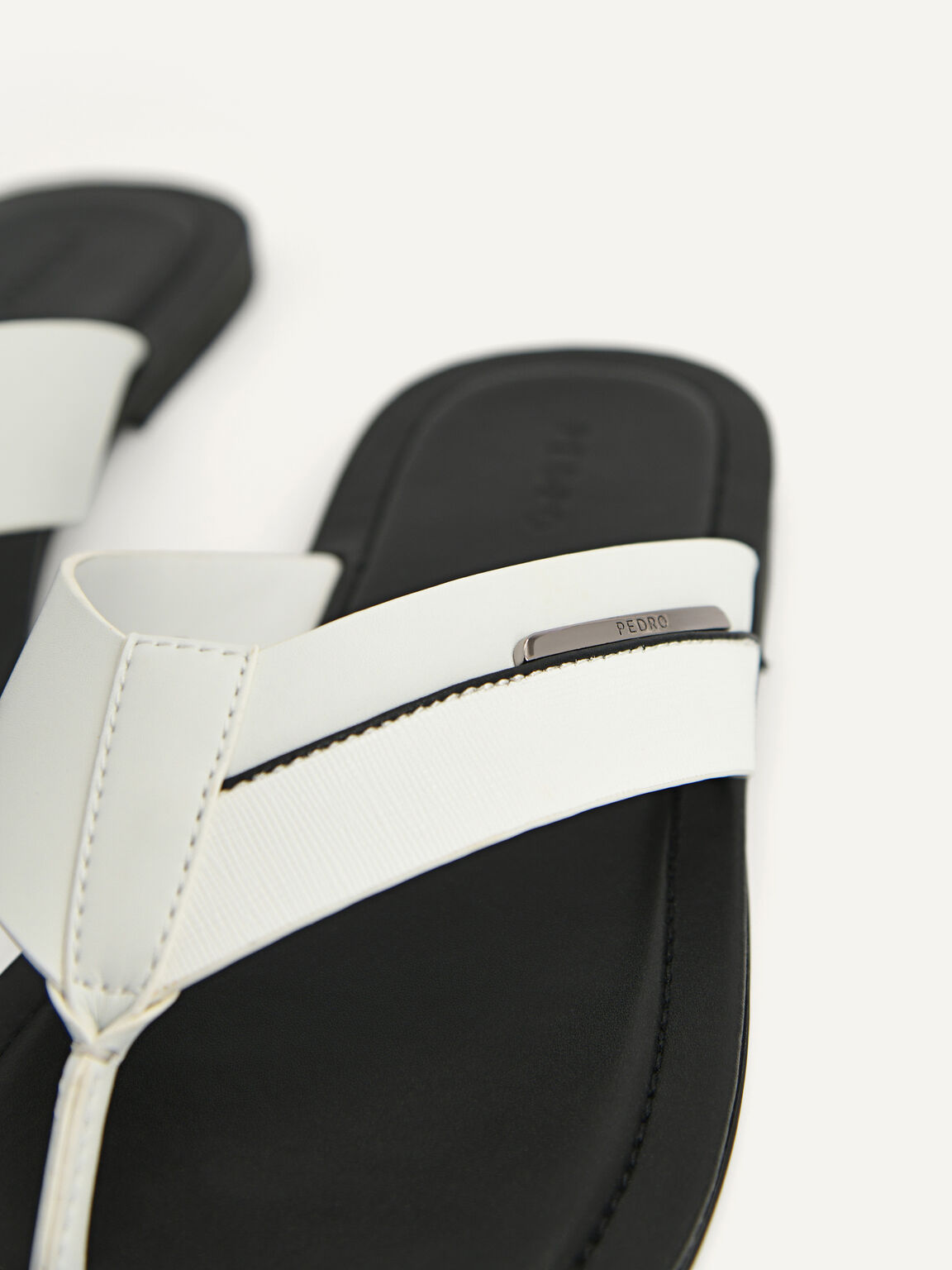 Textured Thong Sandals, White, hi-res