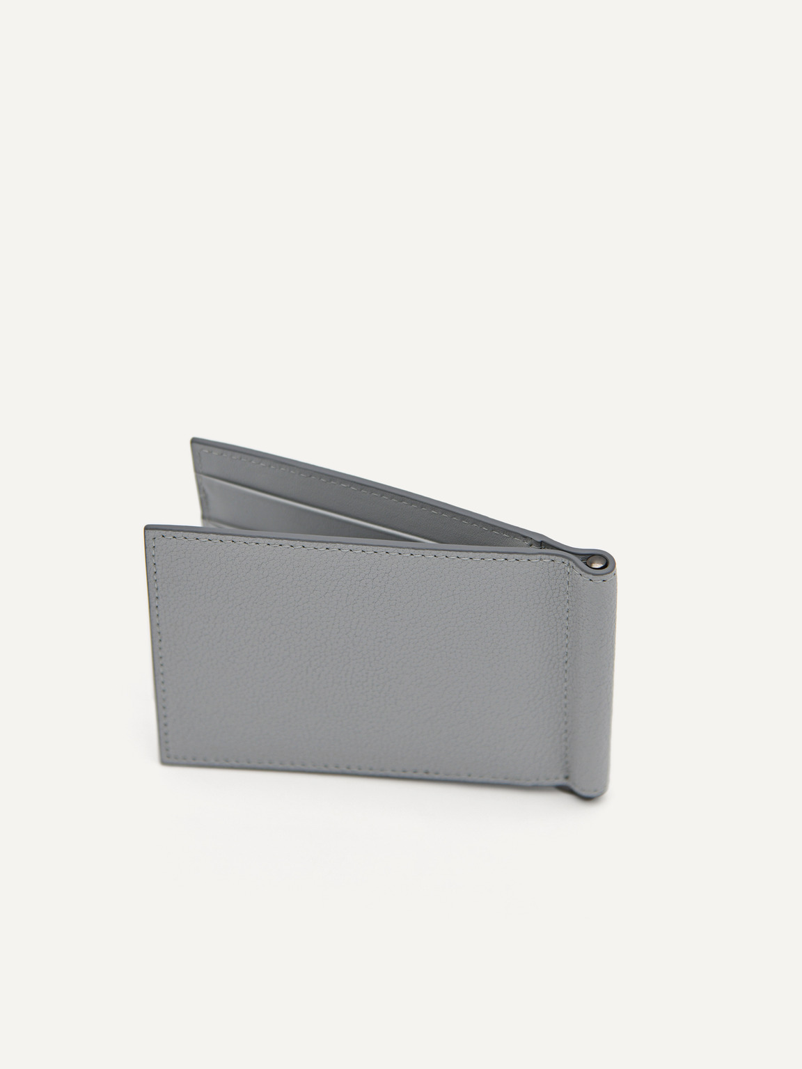 皮革雙折疊卡包帶錢夾, 浅灰色