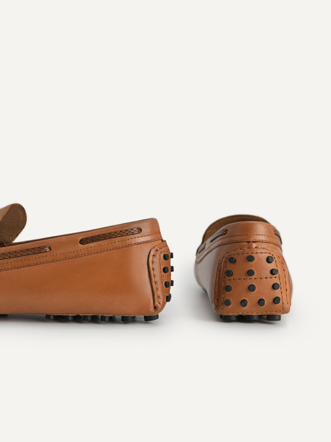 Leather Moccasins with Stitch Detailing, Camel