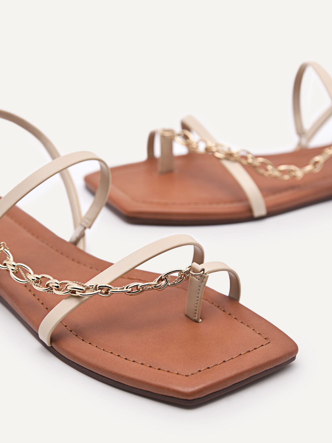 Strappy Sandals with Chain Strap, Beige